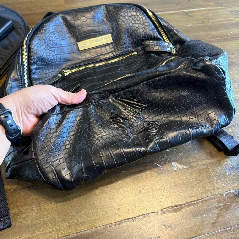 Petunia Pickle Bottom Black Faux Croc Diaper Bag Backpack Pad Wipes Container
